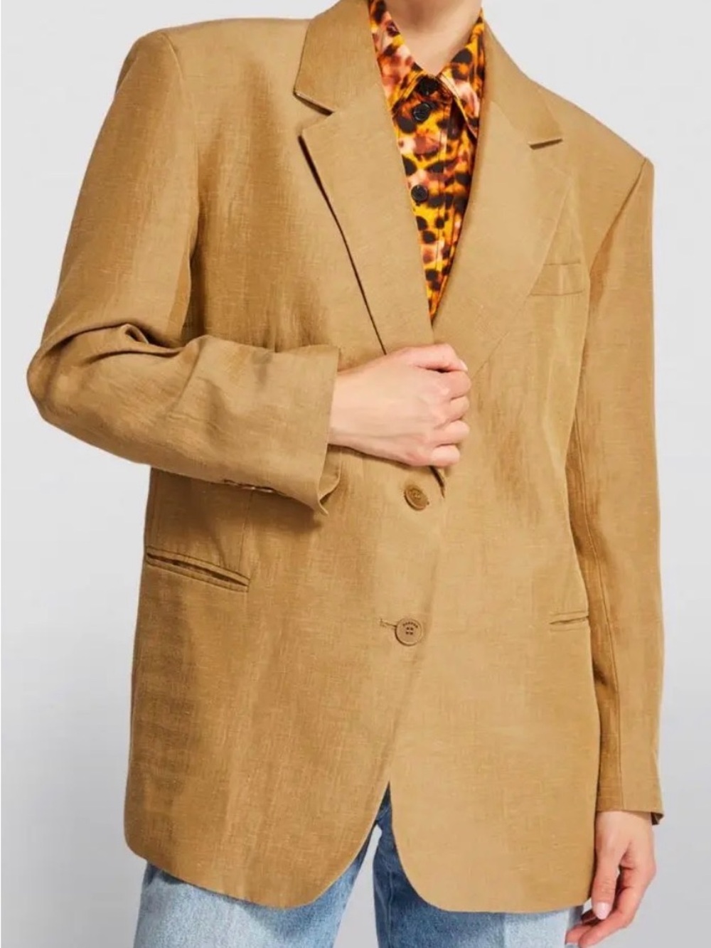 SANDRO Linen Single-Breasted Tailored Blazer